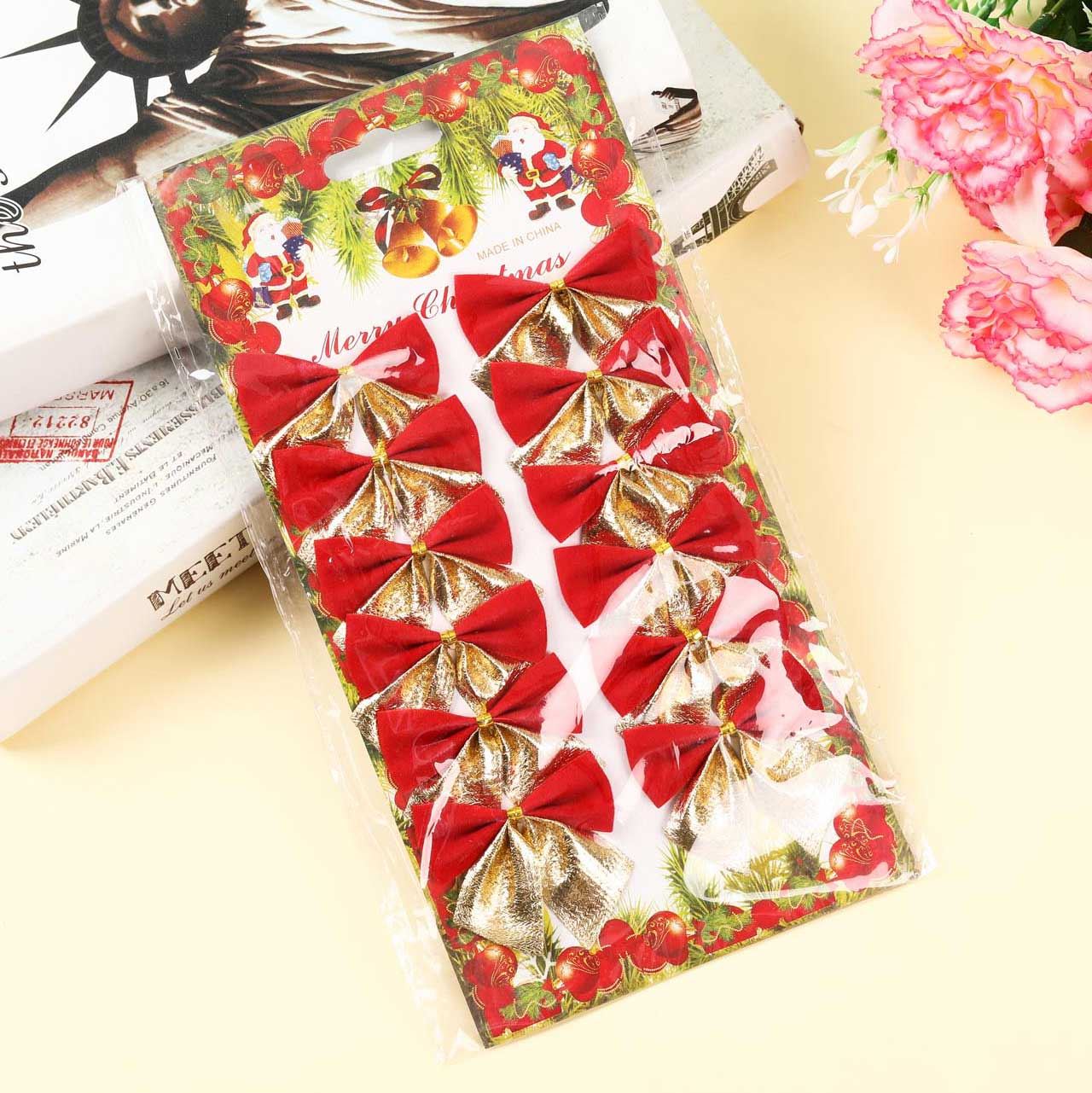 2x Packs of Gold and Red Satin Bows