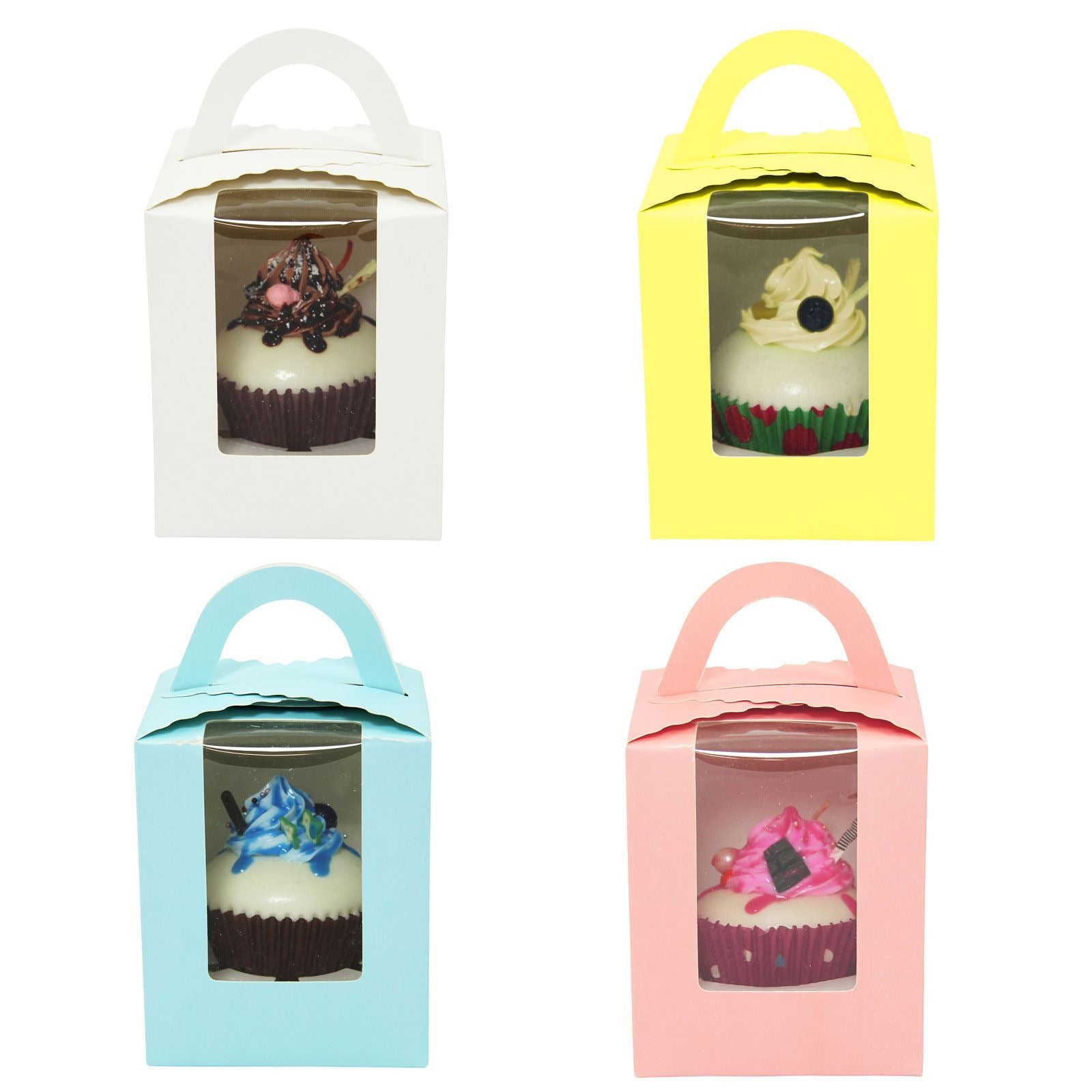 Large Coloured Single Cupcake Boxes with Window and Handle