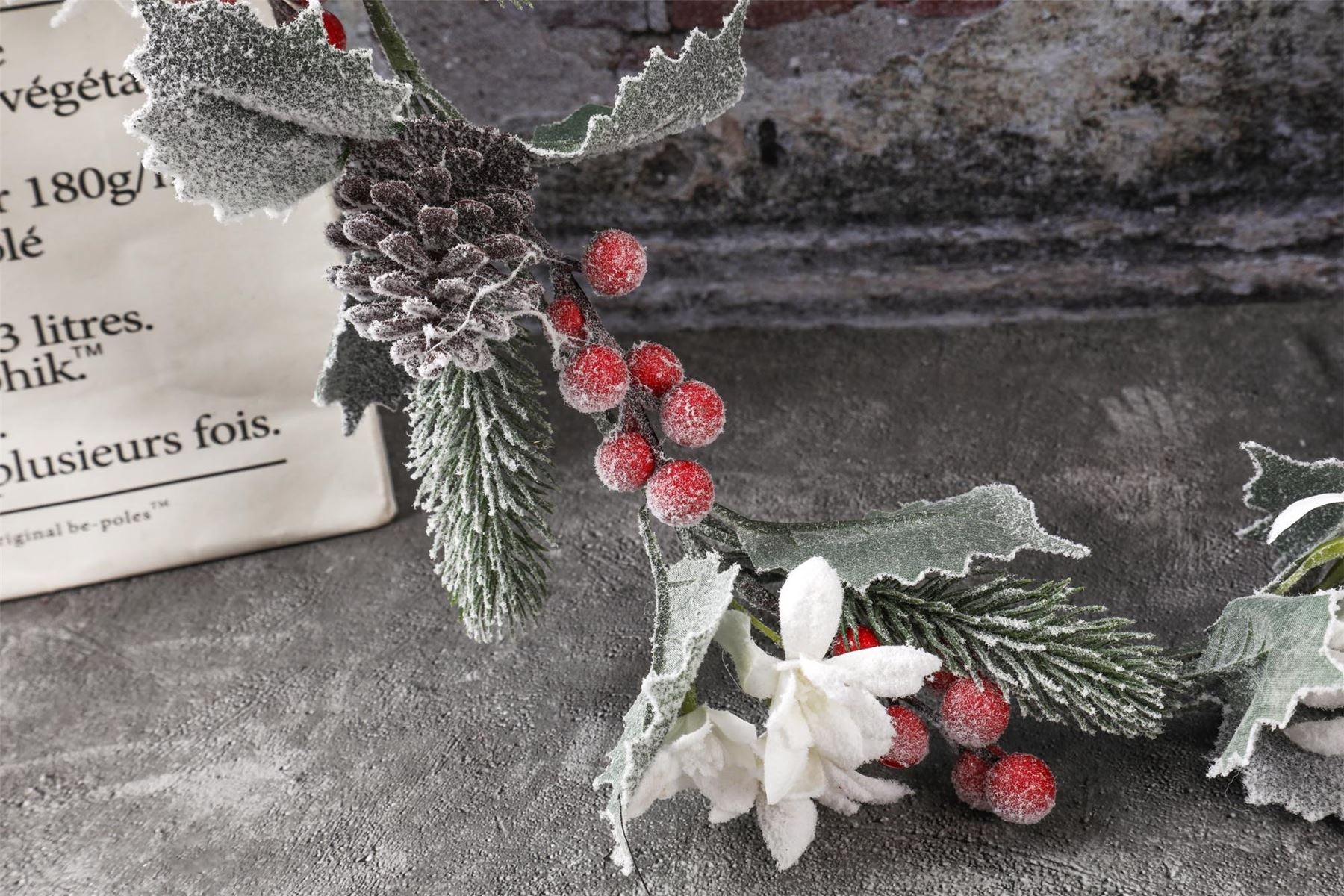Premium Frosted Xmas Flower Wreath and Garland