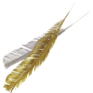 2x Long Glittered Feathers / Palm Leaves