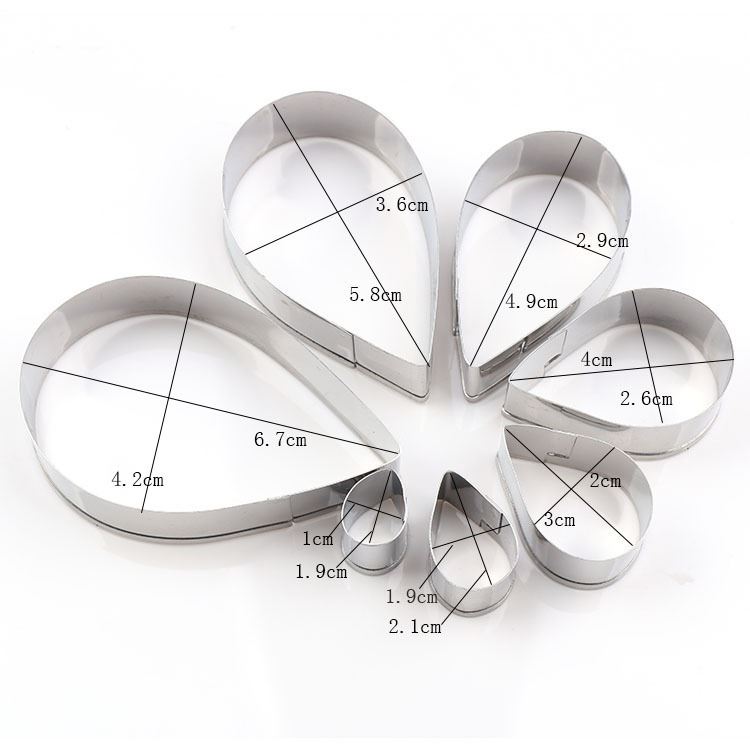 Set of 7 Rose Flower Petal Cookie Cutters - Stainless Steel English Fondant Sugar Flower Molds