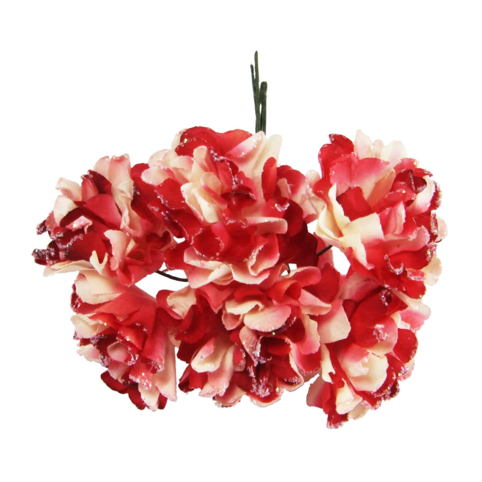 2x Bunches of Mini Glitter Paper Carnation Flowers