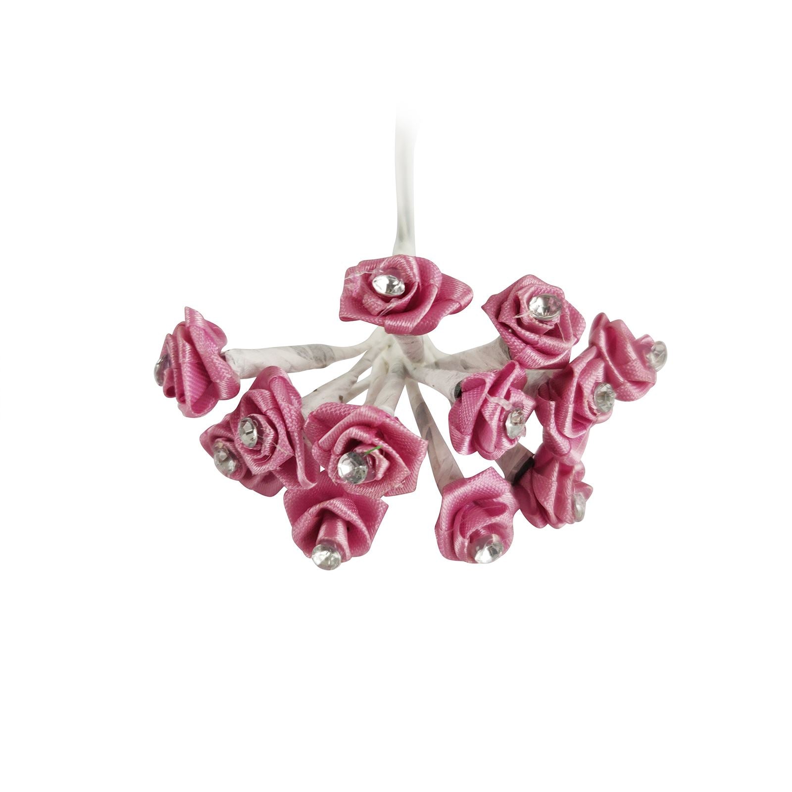 Bundle of 12 Mini Satin Diamante Roses