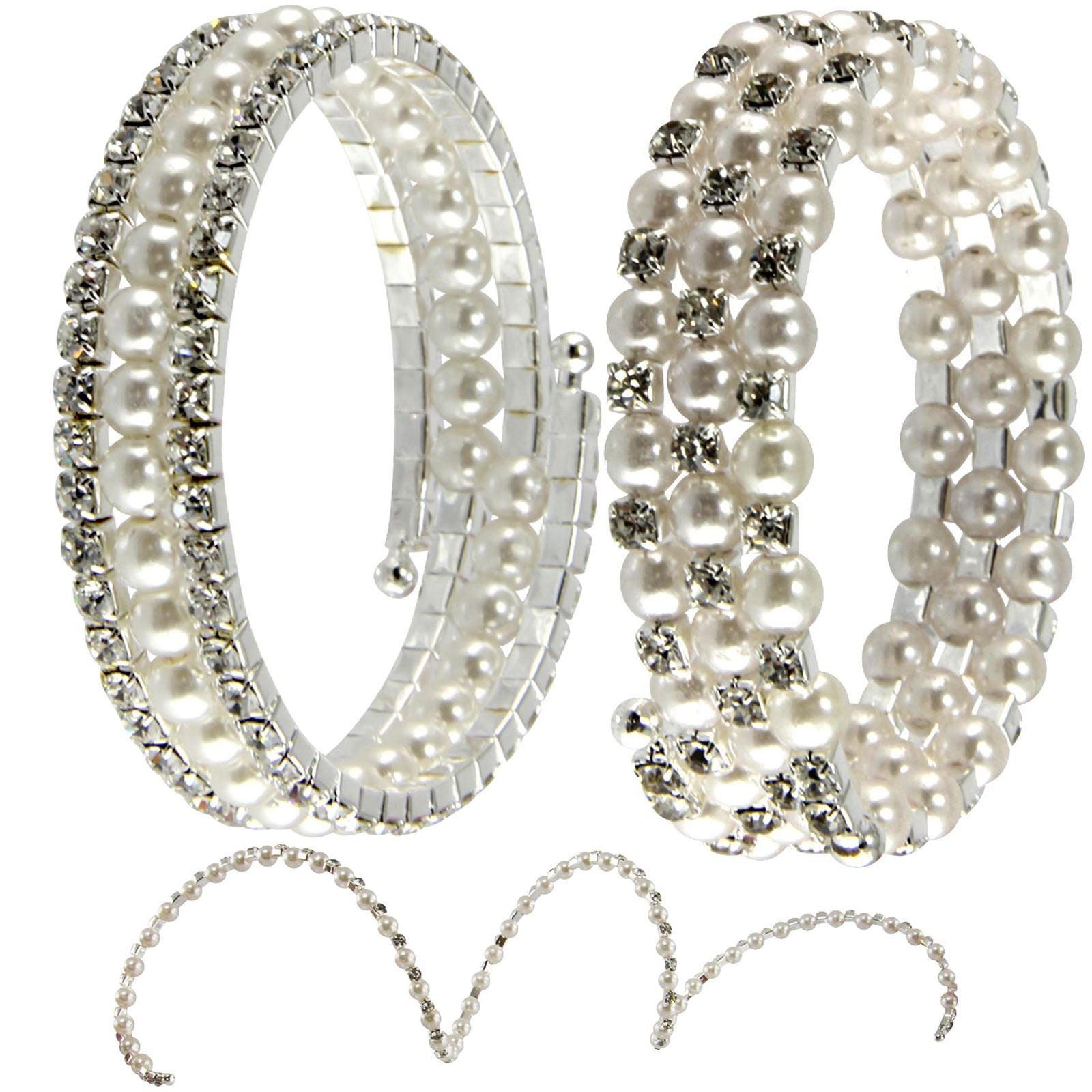 Wrap-Around Diamante and Pearl Corsage Bracelets