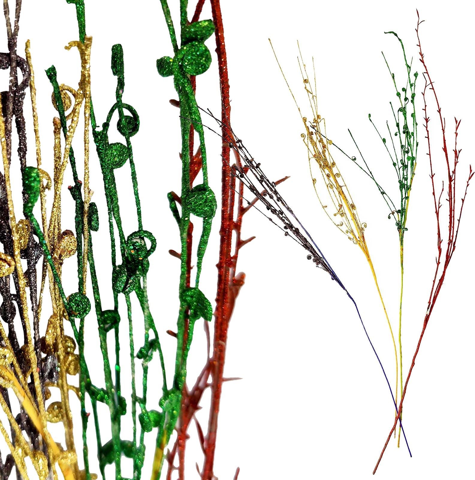 2x Extra Long Glitter Twig Spray Stems
