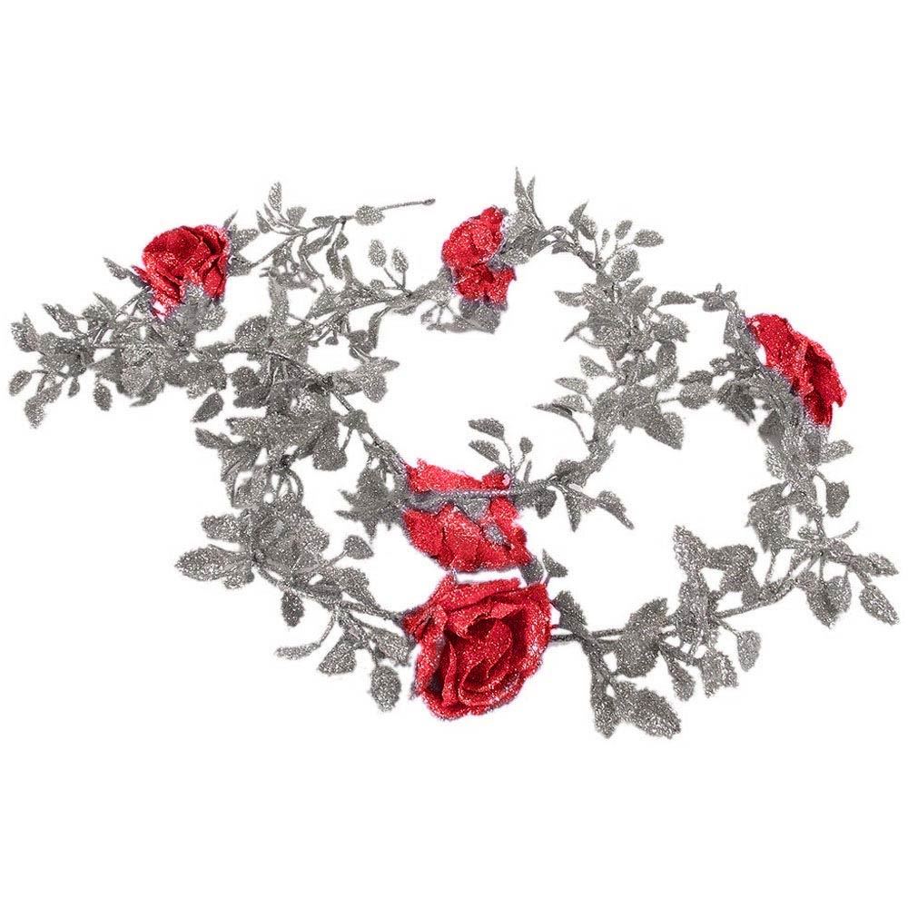 Heavy Glittered Rose Vine Garland
