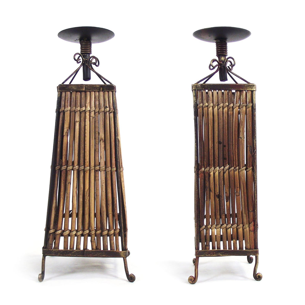 Rustic Straw and Metal Candle Holder