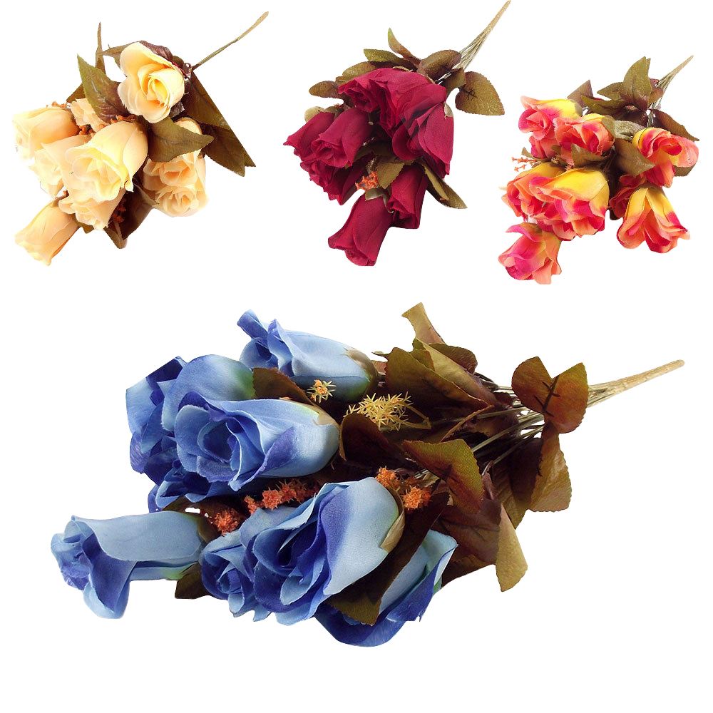 12 Head Silk Rose Bud Bush