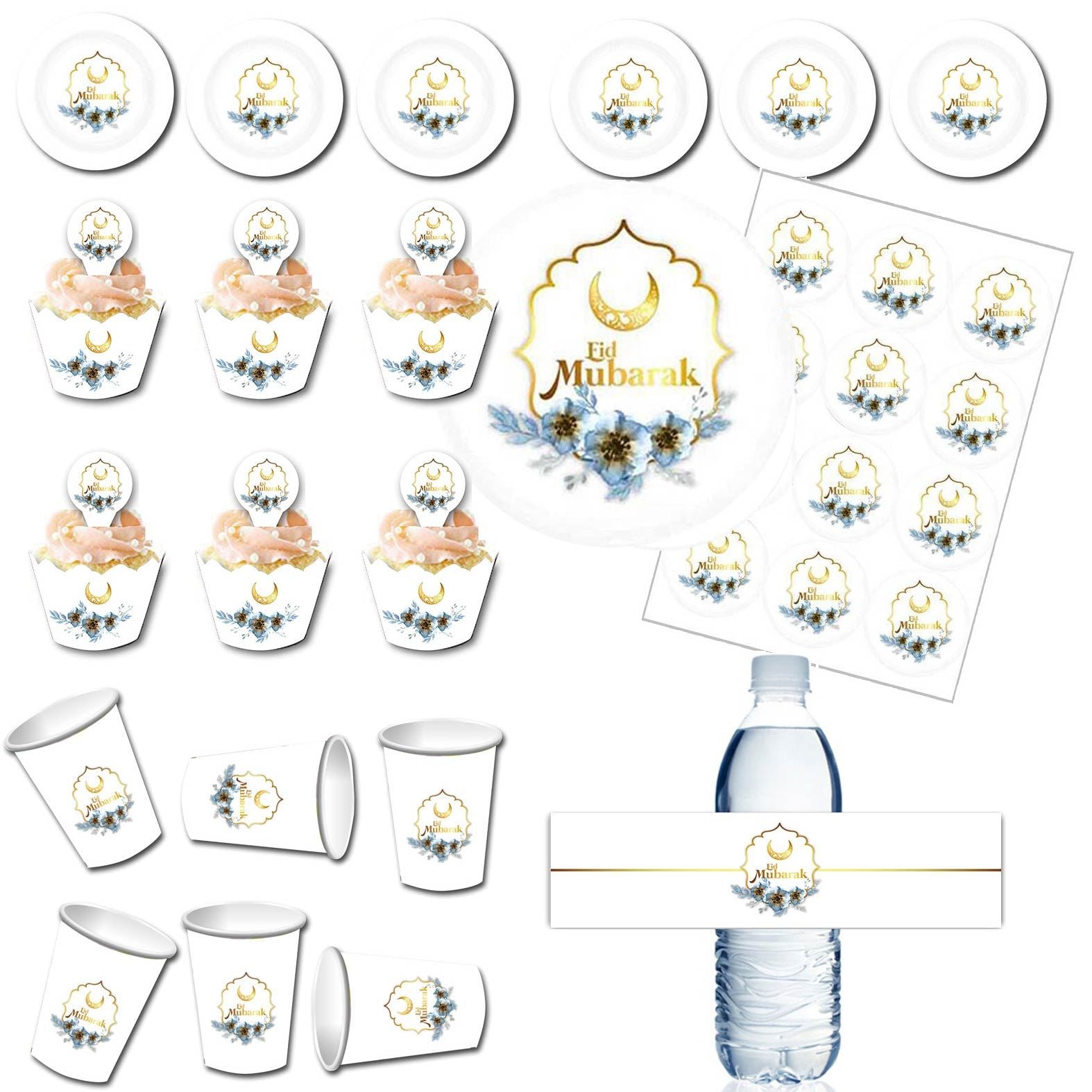 White Eid Mubarak Disposable Tableware