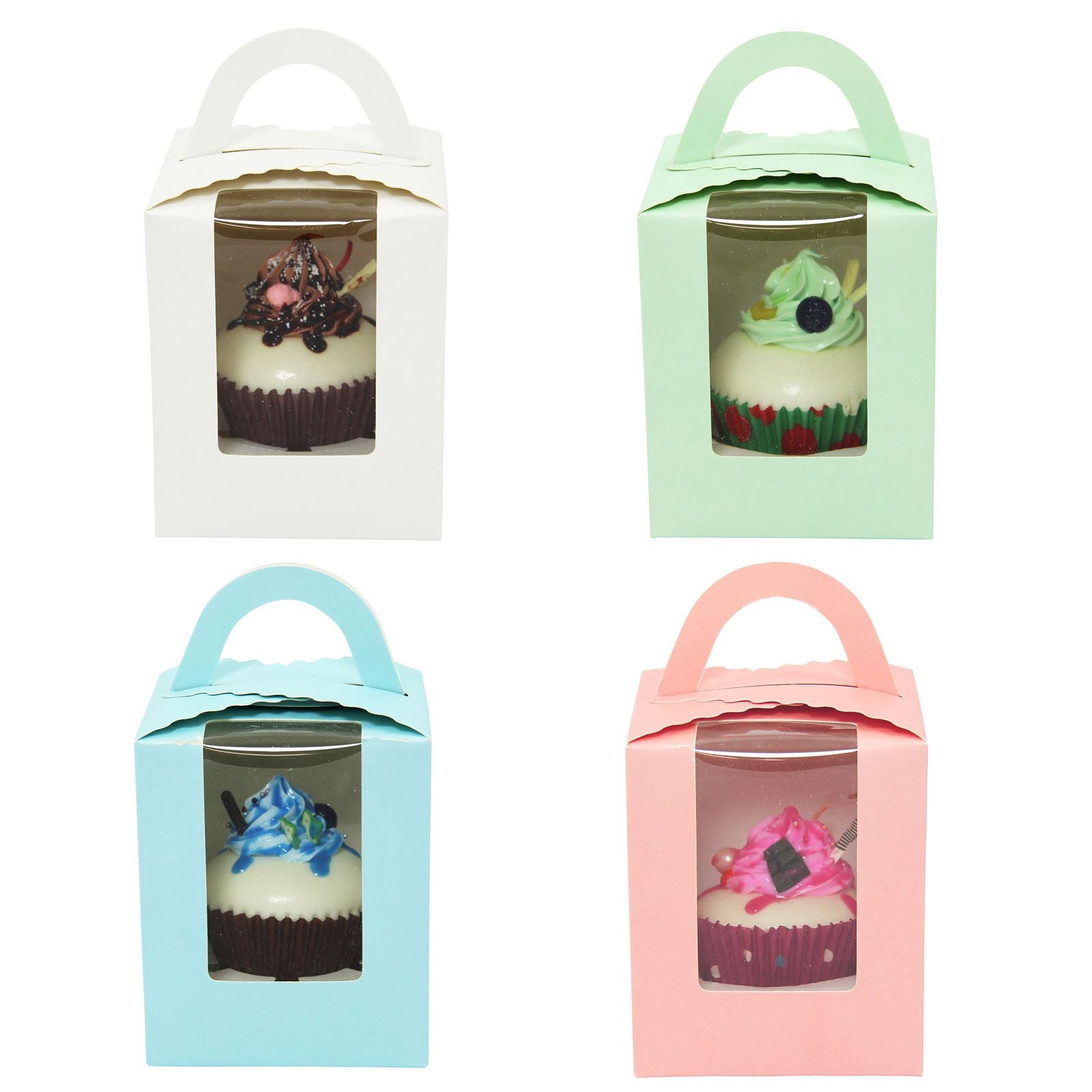 Large Coloured Single Cupcake Boxes with Window and Handle