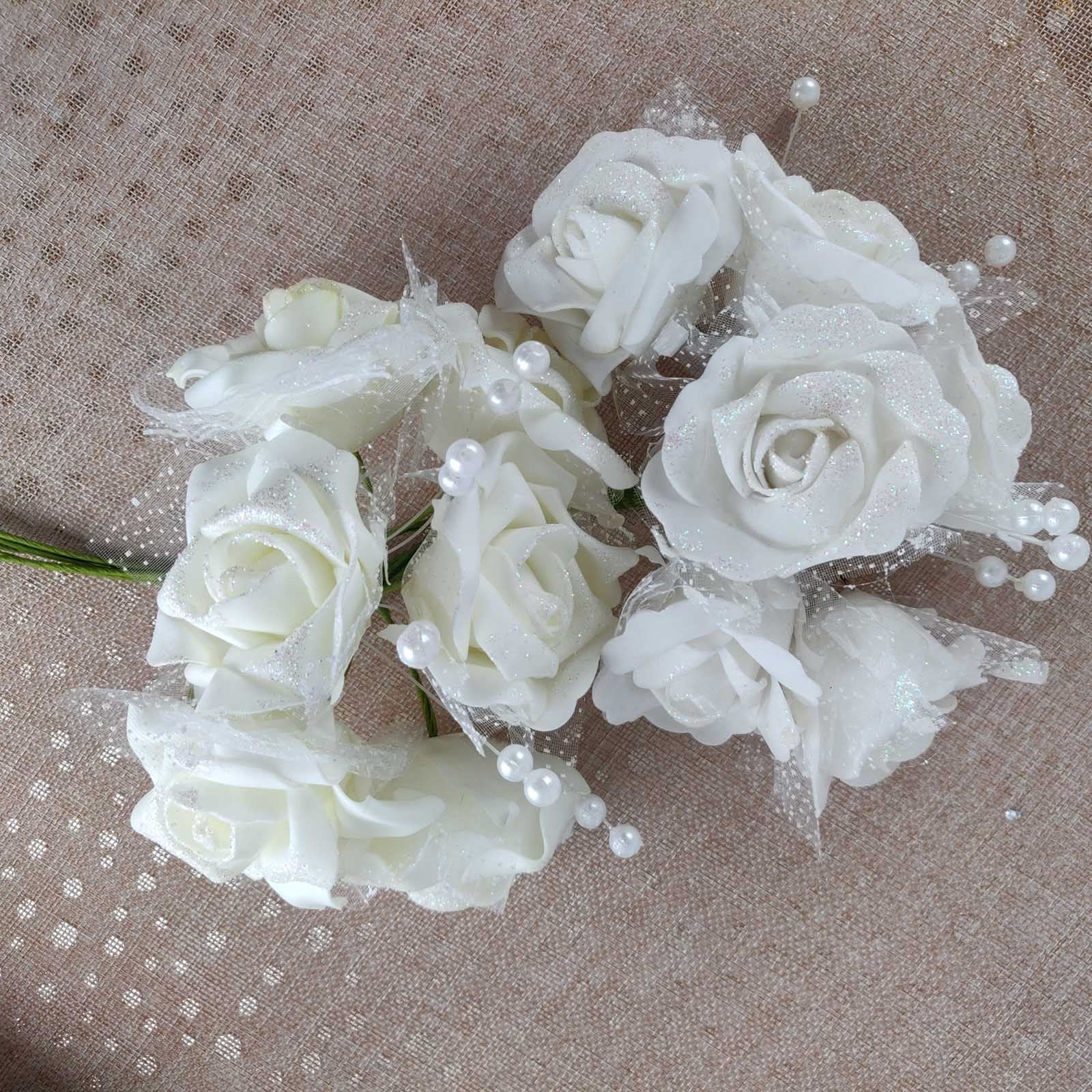 Glitter, Voile and Pearl Foam Rose Bunches