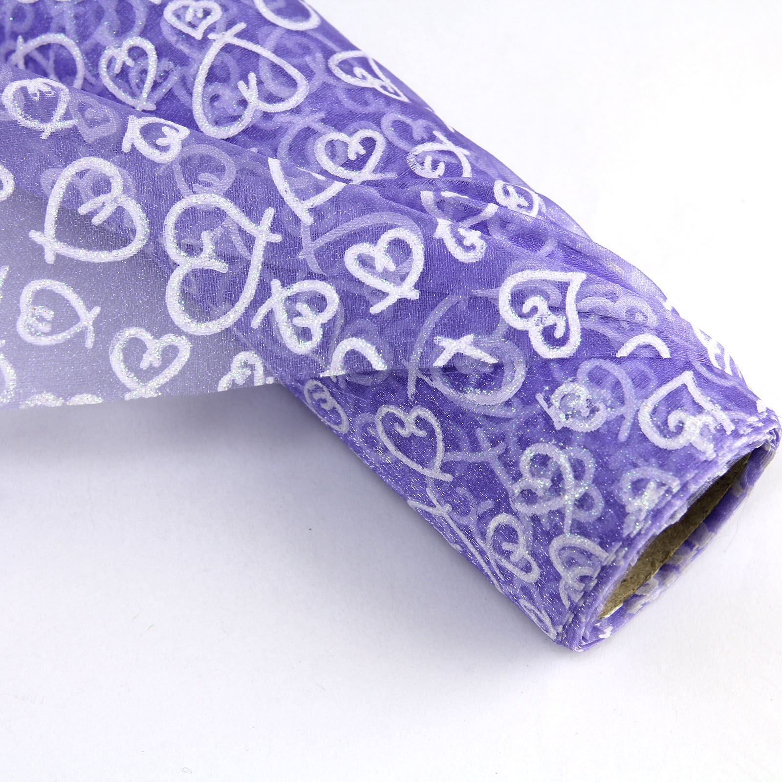 Heart Print Glitter Organza - 52cm x 5 Yards