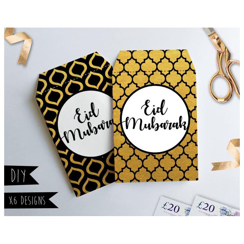 Gold and Black Eid Mubarak Envelope Gift Bags