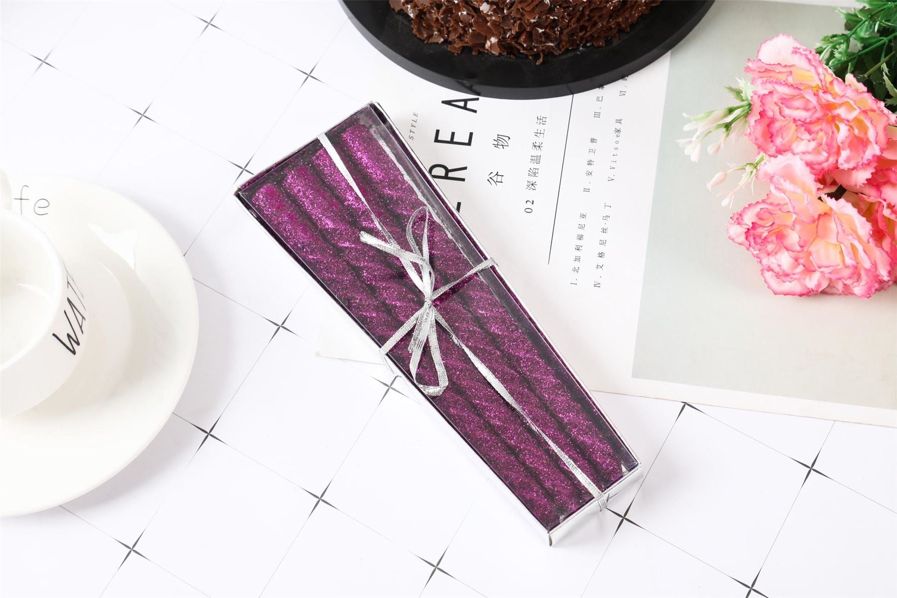 Full Glittered Metallic Taper Candles