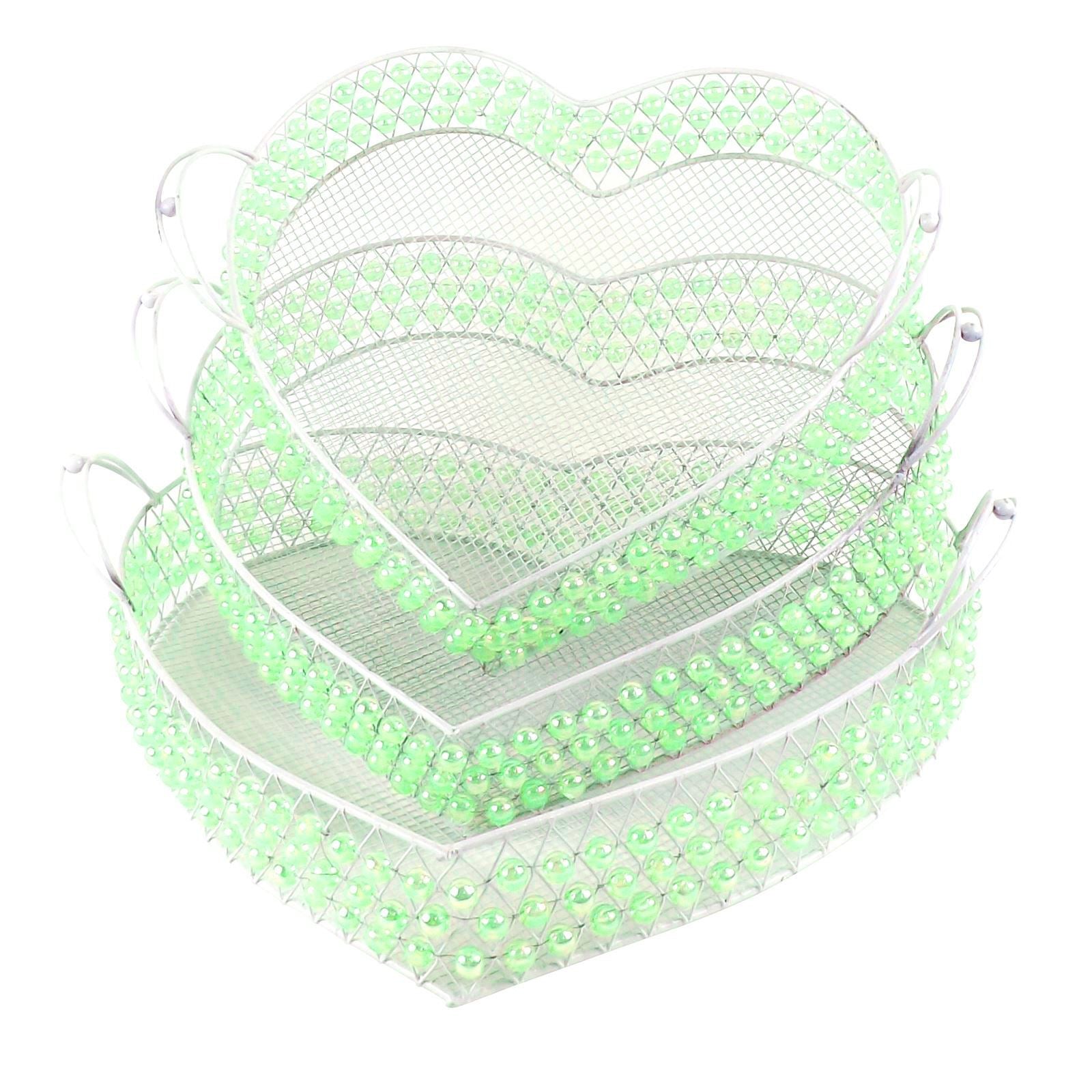 Set of 3 Large Metal Tray Baskets with Pearls