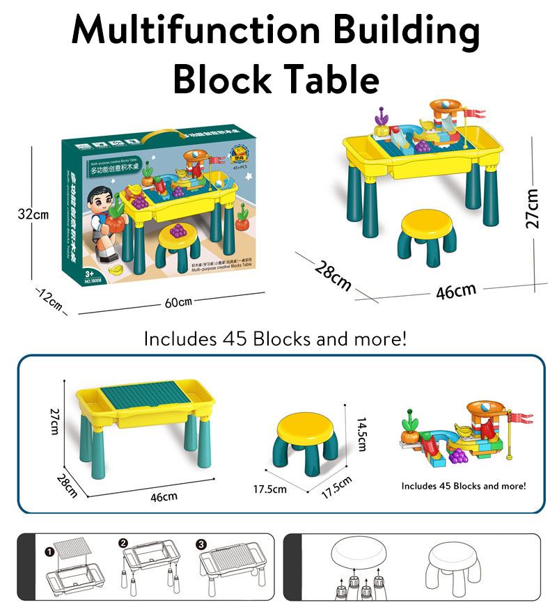 Duplo Compatible Yellow Teal Table With 45 Extras