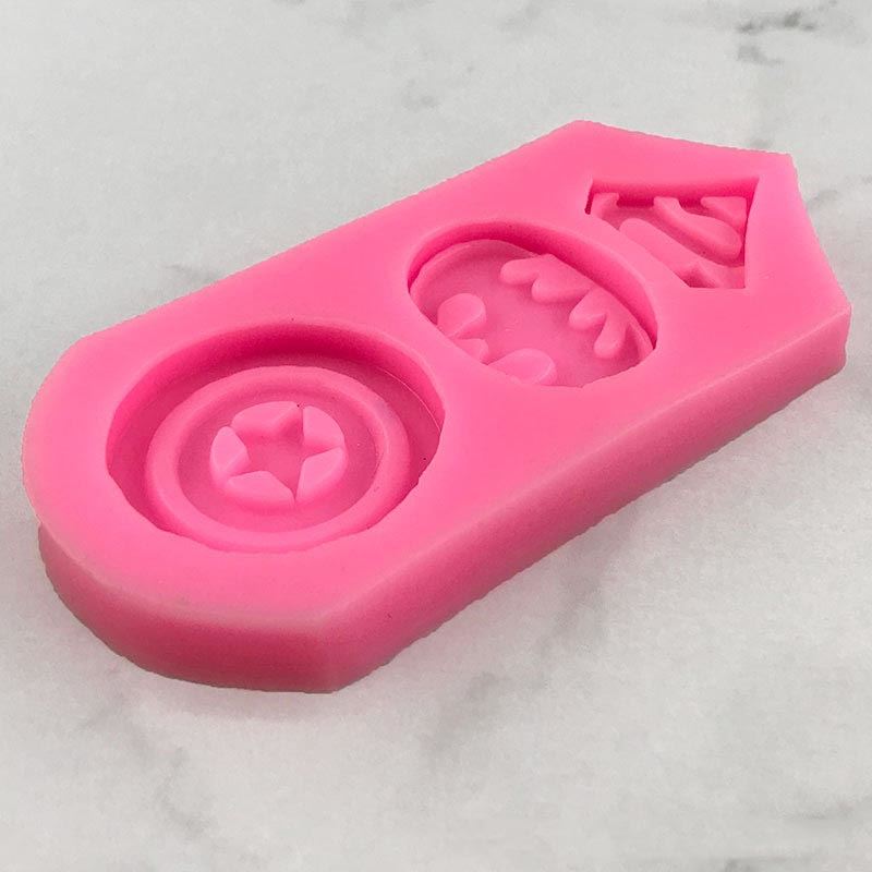 Superhero Badge Silicone Mold Triple - Batman Superman Captain Marvel DC