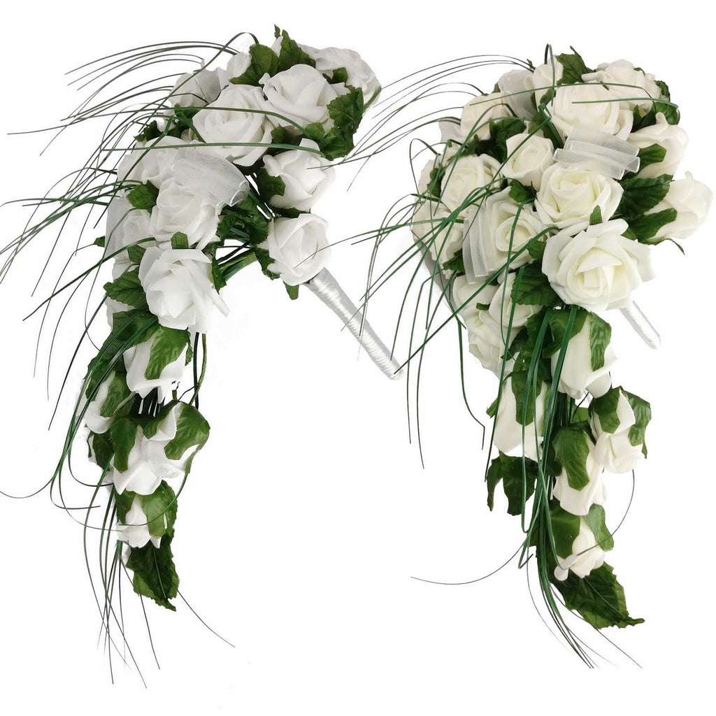 Teardrop Shower Bouquet with Roses and Grass
