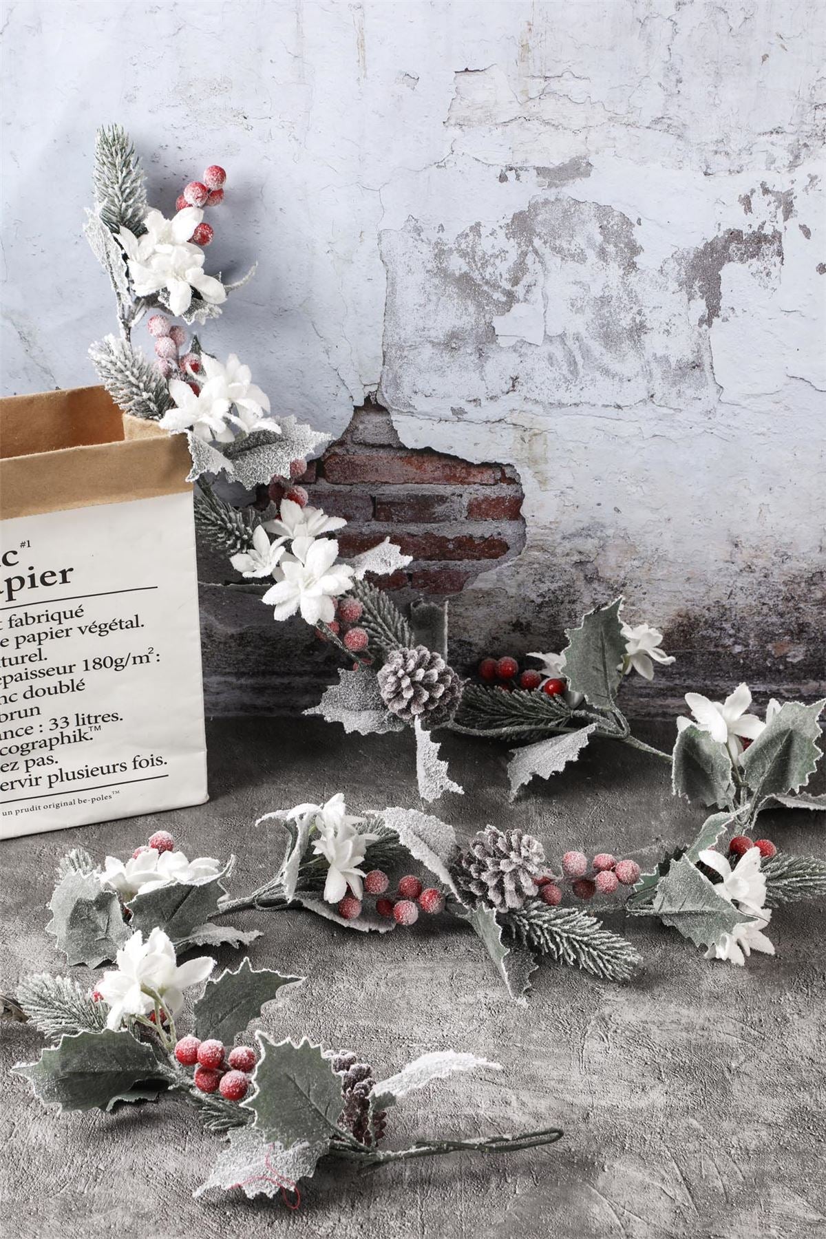 Premium Frosted Xmas Flower Wreath and Garland