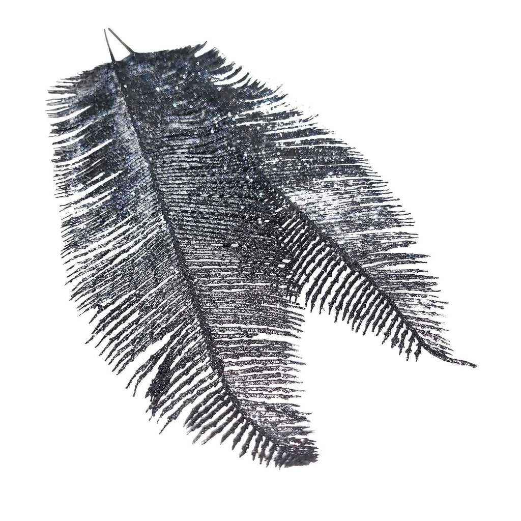 2x Large Heavy Glittered Spiky Feather Leaf
