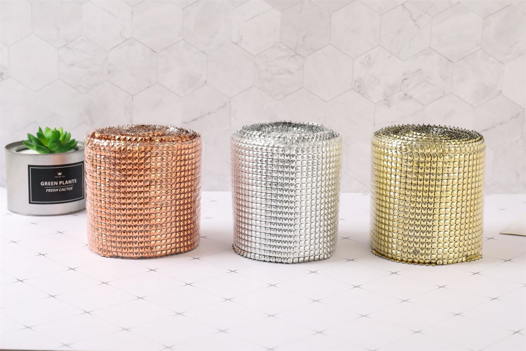 24 Row Metallic Stud Diamante Mesh