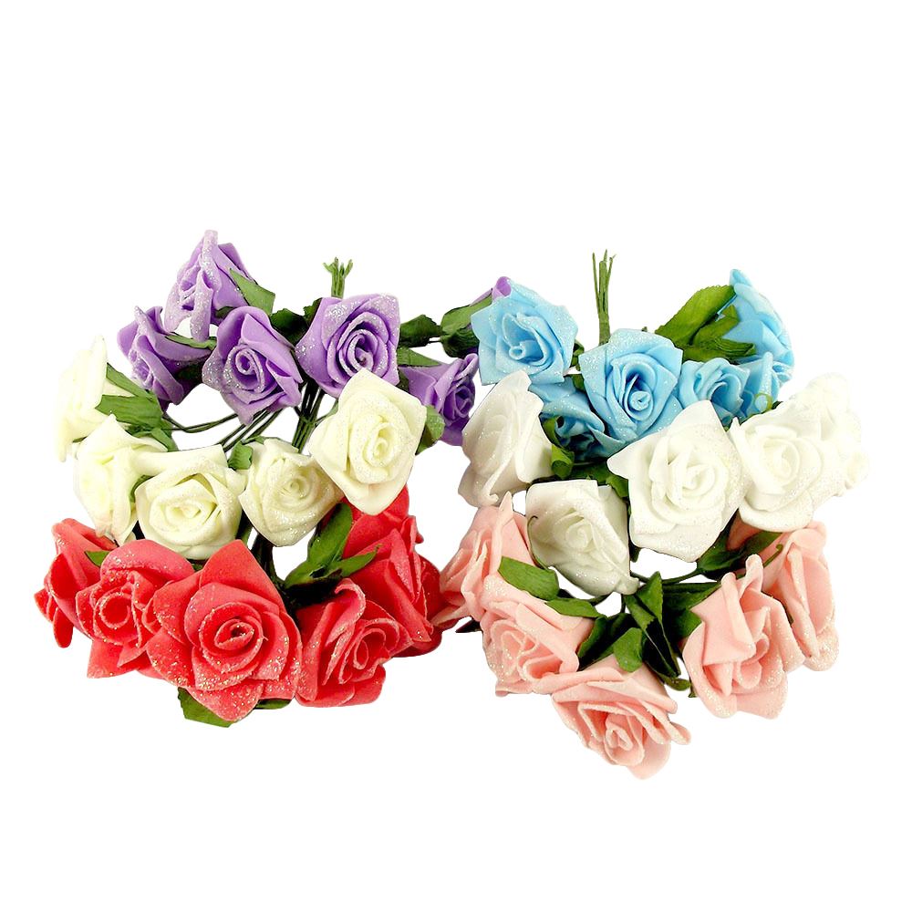 6 Small Glittered Foam Roses