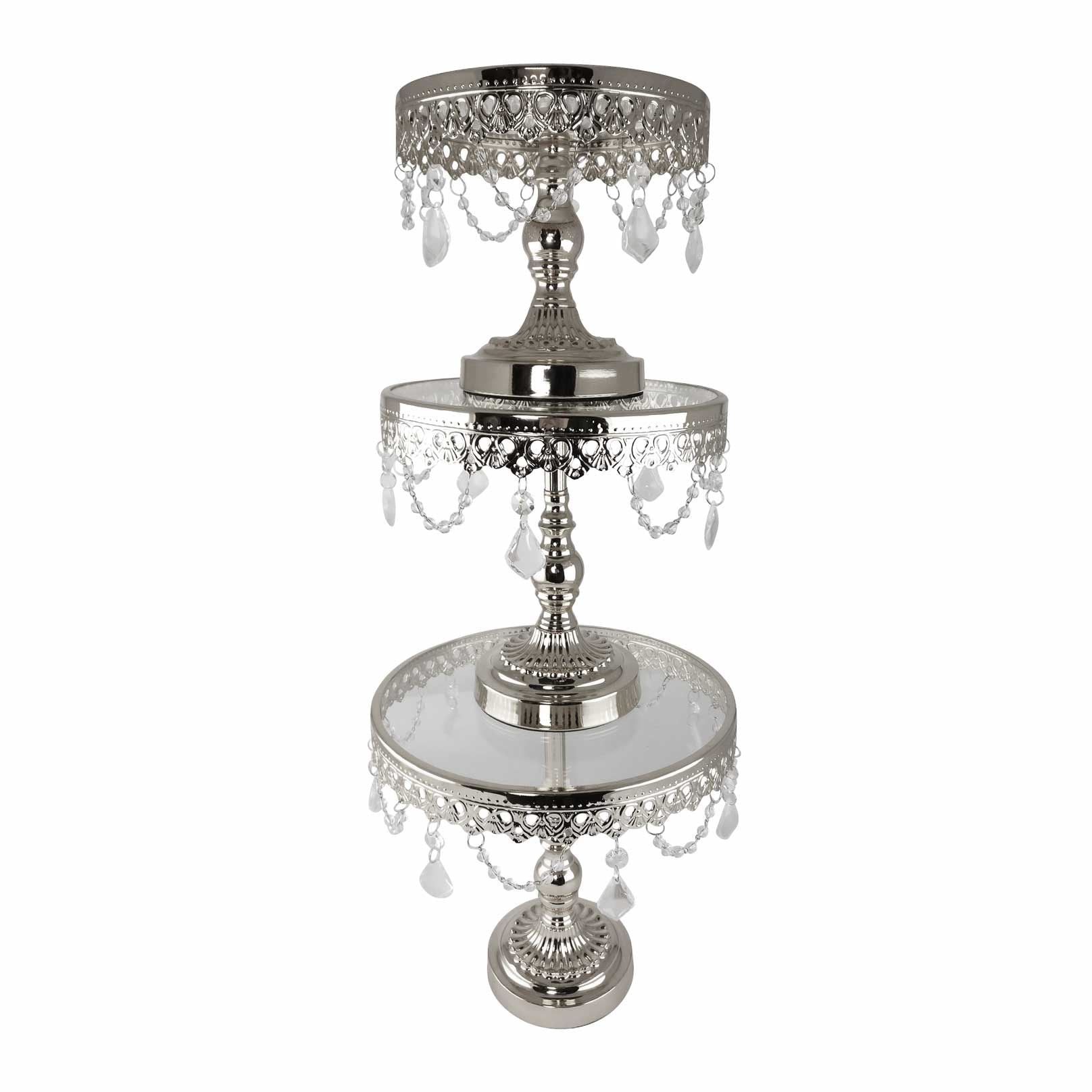 Set of 3 Metallic Crystal Cake Stands
