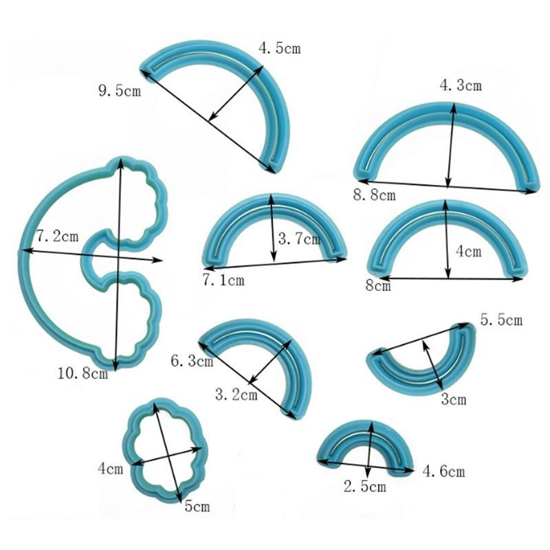 Set of 9 Rainbow Fondant Cutter
