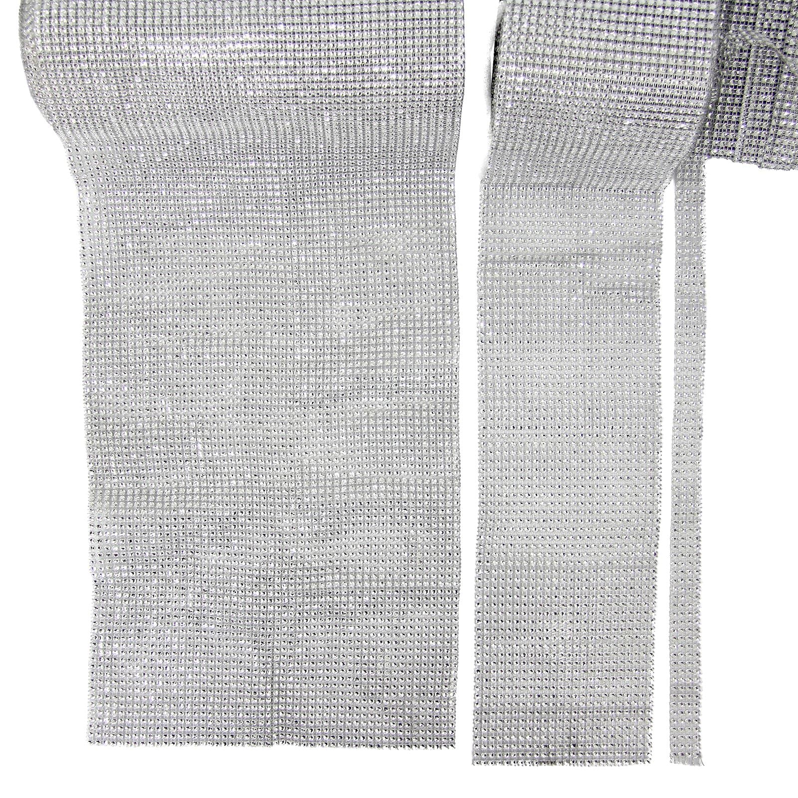 XL 24cm Diamante Effect Mesh Rolls Silver